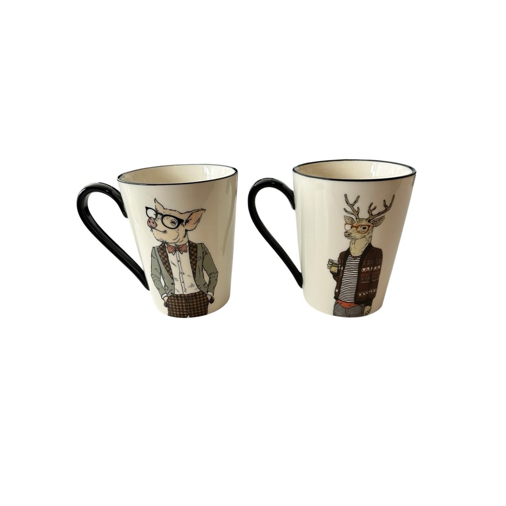 Signature Housewares Cup Hipster Animal Coffee Mug‎ 2 Piece Set New